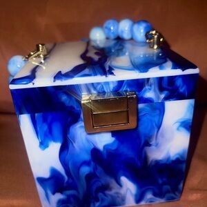 Blue and White Marbled Box Clutch